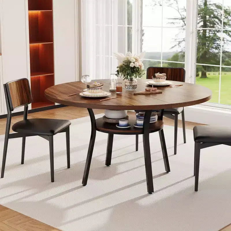 Tavolo da pranzo rotondo da 47 pollici per 4-6 persone, tavolo da cucina in legno con ripiano, tavolo da pranzo circolare in stile rustico per sala da pranzo, soggiorno, 4 gambe robuste
