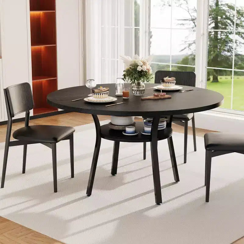 Tavolo da pranzo rotondo da 47 pollici per 4-6 persone, tavolo da cucina in legno con ripiano, tavolo da pranzo circolare in stile rustico per sala da pranzo, soggiorno, 4 gambe robuste