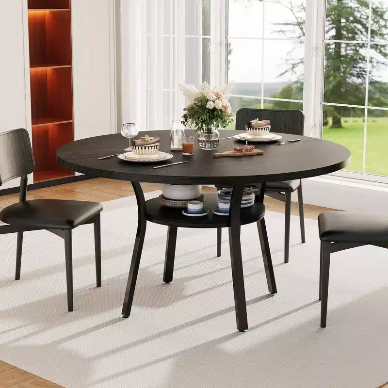 Tavolo da pranzo rotondo da 47 pollici per 4-6 persone, tavolo da cucina in legno con ripiano, tavolo da pranzo circolare in stile rustico per sala da pranzo, soggiorno, 4 gambe robuste