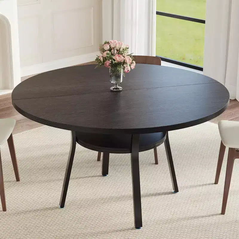 Tavolo da pranzo rotondo da 47 pollici per 4-6 persone, tavolo da cucina in legno con ripiano, tavolo da pranzo circolare in stile rustico per sala da pranzo, soggiorno, 4 gambe robuste