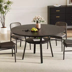 47 Round Dining Table for 4-6, Wood Kitchen Table with Shelf Farmhouse Circle Dinner Table for Dining Room, Living Room, 4 Strong Legs