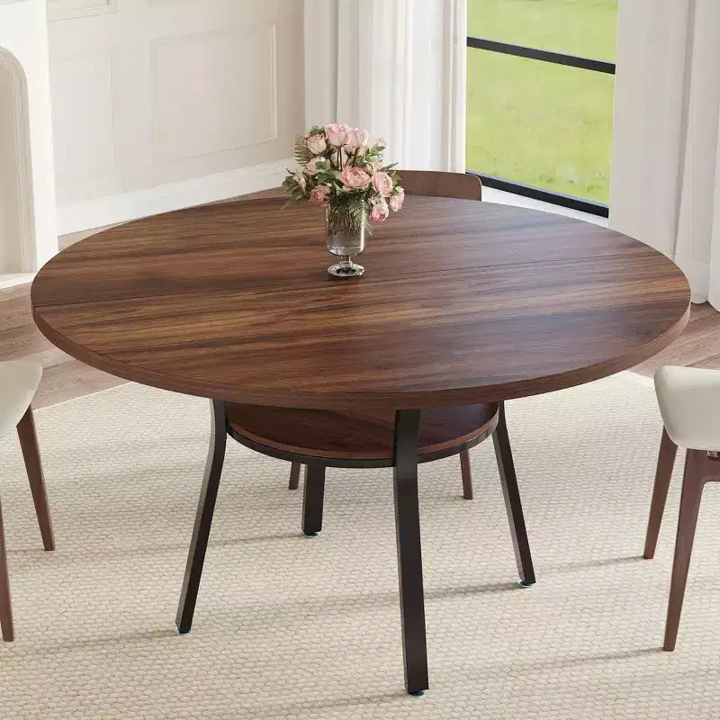 Tavolo da pranzo rotondo da 47 pollici per 4-6 persone, tavolo da cucina in legno con ripiano, tavolo da pranzo circolare in stile rustico per sala da pranzo, soggiorno, 4 gambe robuste