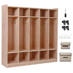 Armadietto Appendiabiti in Legno a 5 Scomparti per Bambini con 5 Ganci, 4 Ruote, 2 Organizer, Mobile Contenitore per Asilo Nido a Misura di Bambino per Casa, Scuola, Scuola Materna