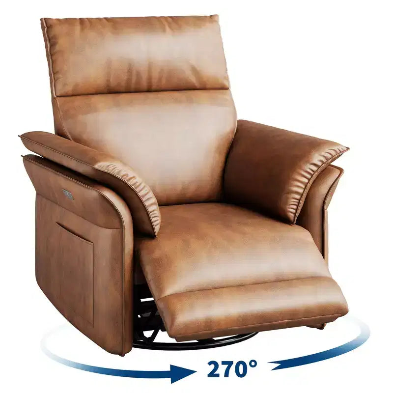 Recliner Chair with 270 Swivel & Gliding Motion  PU Leather Nursery Rocker with Double-Layer Armrests for Living Room or Babys Room
