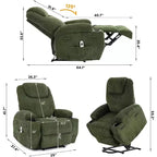 Poltrona reclinabile con massaggio e calore 155, reclinazione ergonomica, alzata assistita, doppio portabicchieri e tasche laterali, tessuto in velluto a coste per un comfort da salotto