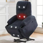 Poltrona reclinabile con massaggio e calore 155, reclinazione ergonomica, alzata assistita, doppio portabicchieri e tasche laterali, tessuto in velluto a coste per un comfort da salotto