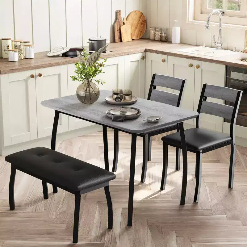 Set da pranzo 4 pezzi, tavolo da cucina con panca imbottita e 2 sedie imbottite, mobili da cucina industriali per cucina, sala da pranzo