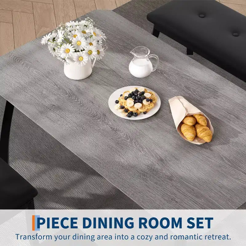 Set da pranzo 4 pezzi, tavolo da cucina con panca imbottita e 2 sedie imbottite, mobili da cucina industriali per cucina, sala da pranzo