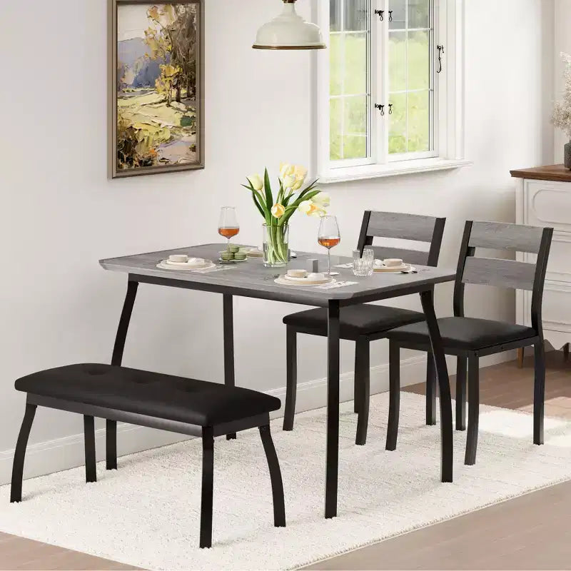 Set da pranzo 4 pezzi, tavolo da cucina con panca imbottita e 2 sedie imbottite, mobili da cucina industriali per cucina, sala da pranzo