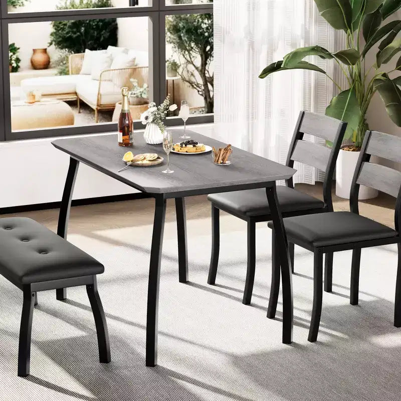 Set da pranzo 4 pezzi, tavolo da cucina con panca imbottita e 2 sedie imbottite, mobili da cucina industriali per cucina, sala da pranzo