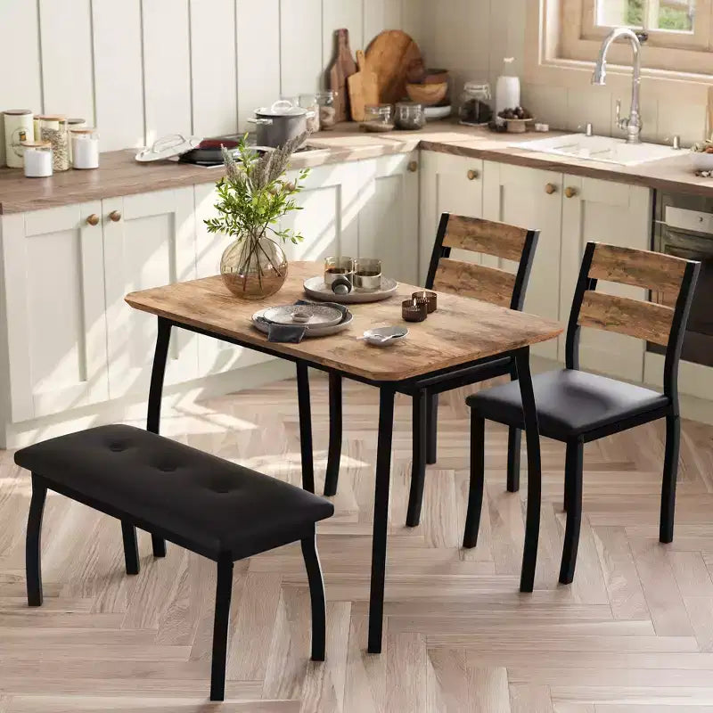 Set da pranzo 4 pezzi, tavolo da cucina con panca imbottita e 2 sedie imbottite, mobili da cucina industriali per cucina, sala da pranzo