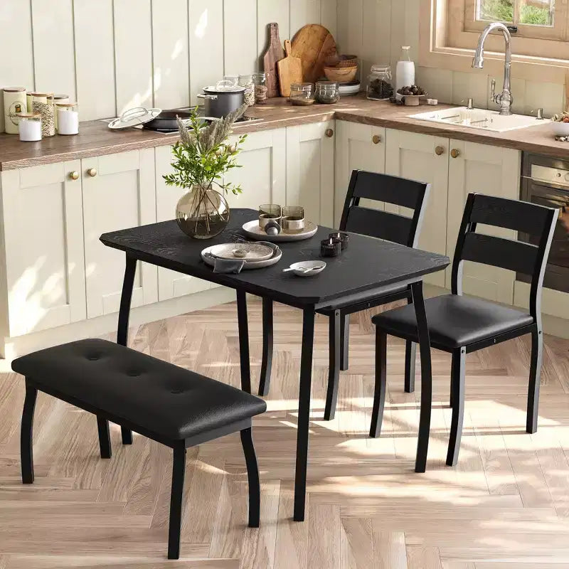 Set da pranzo 4 pezzi, tavolo da cucina con panca imbottita e 2 sedie imbottite, mobili da cucina industriali per cucina, sala da pranzo