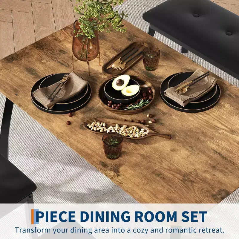 Set da pranzo 4 pezzi, tavolo da cucina con panca imbottita e 2 sedie imbottite, mobili da cucina industriali per cucina, sala da pranzo
