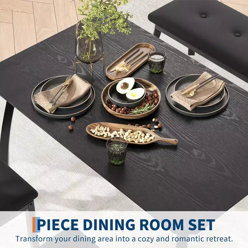 Set da pranzo 4 pezzi, tavolo da cucina con panca imbottita e 2 sedie imbottite, mobili da cucina industriali per cucina, sala da pranzo