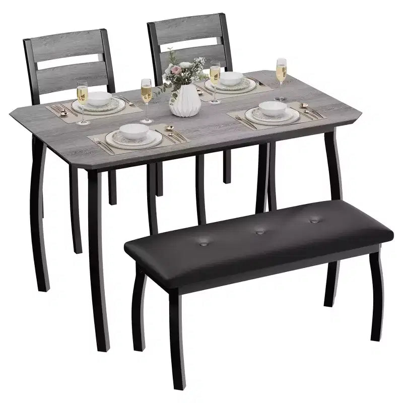 Set da pranzo 4 pezzi, tavolo da cucina con panca imbottita e 2 sedie imbottite, mobili da cucina industriali per cucina, sala da pranzo