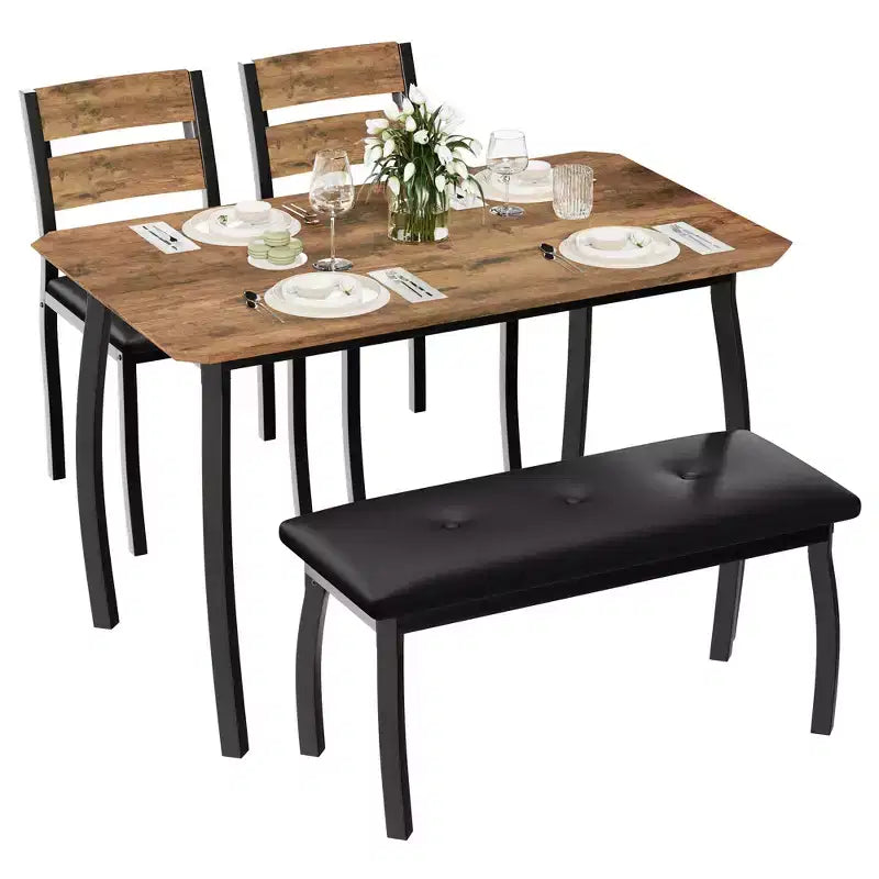 Set da pranzo 4 pezzi, tavolo da cucina con panca imbottita e 2 sedie imbottite, mobili da cucina industriali per cucina, sala da pranzo