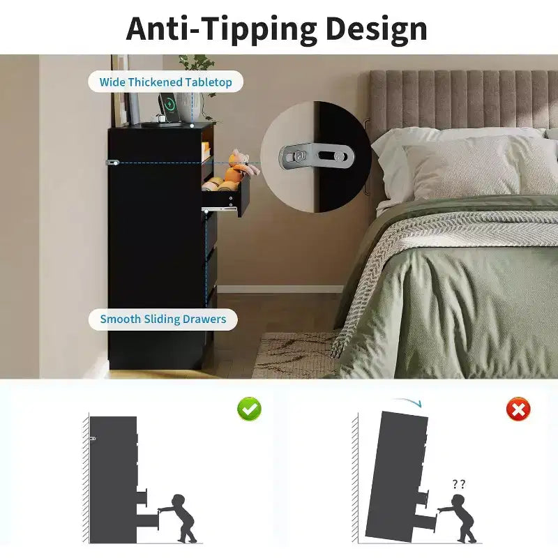 Acekool Cassettiera Nera a 4 Cassetti, Organizzatore Contenitore Moderno per Camera da Letto, Soggiorno, Ingresso