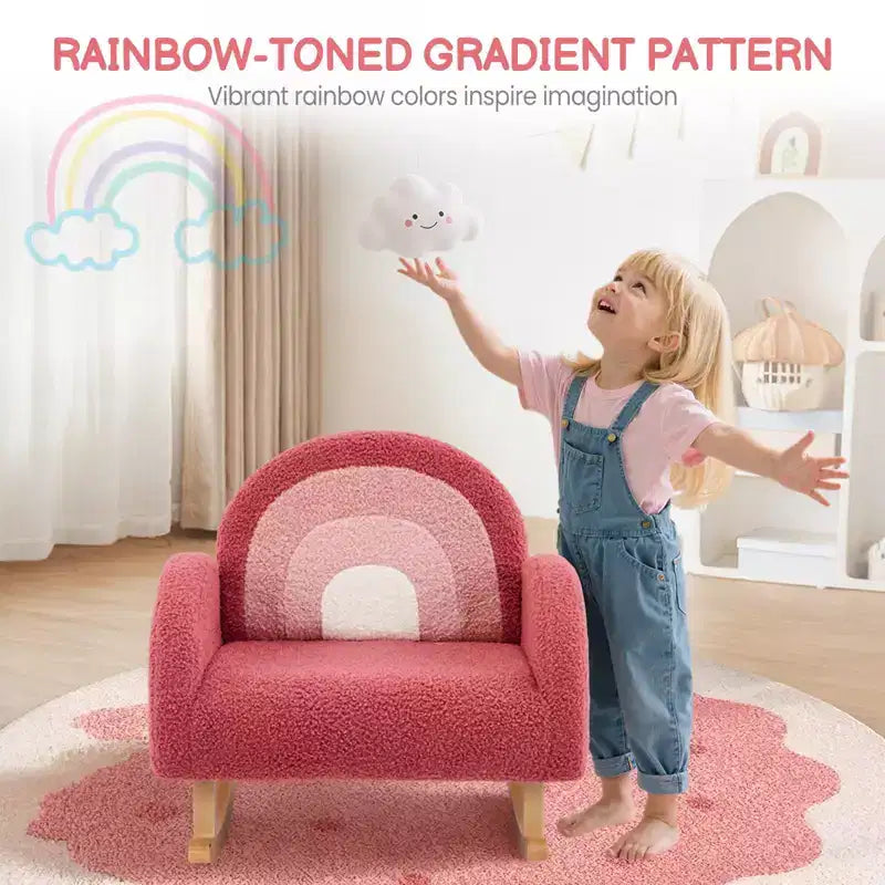 Poltrona e sedia a dondolo per bambini JOYMOR, in tessuto confortevole teddy fleece sfumato, struttura in legno, divanetto per la lettura