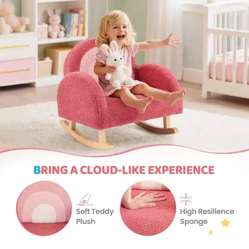 Poltrona e sedia a dondolo per bambini JOYMOR, in tessuto confortevole teddy fleece sfumato, struttura in legno, divanetto per la lettura