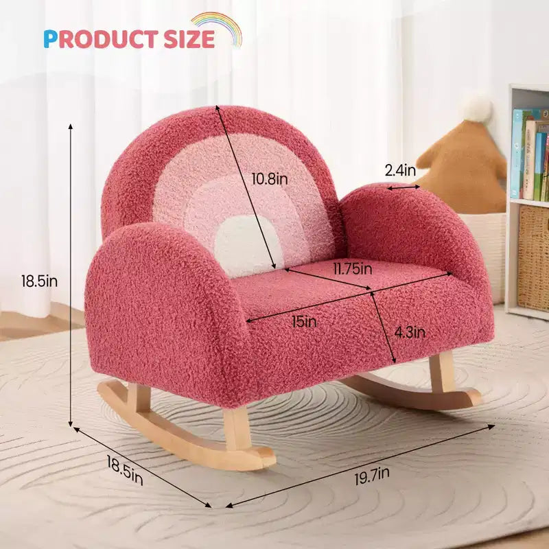 Poltrona e sedia a dondolo per bambini JOYMOR, in tessuto confortevole teddy fleece sfumato, struttura in legno, divanetto per la lettura