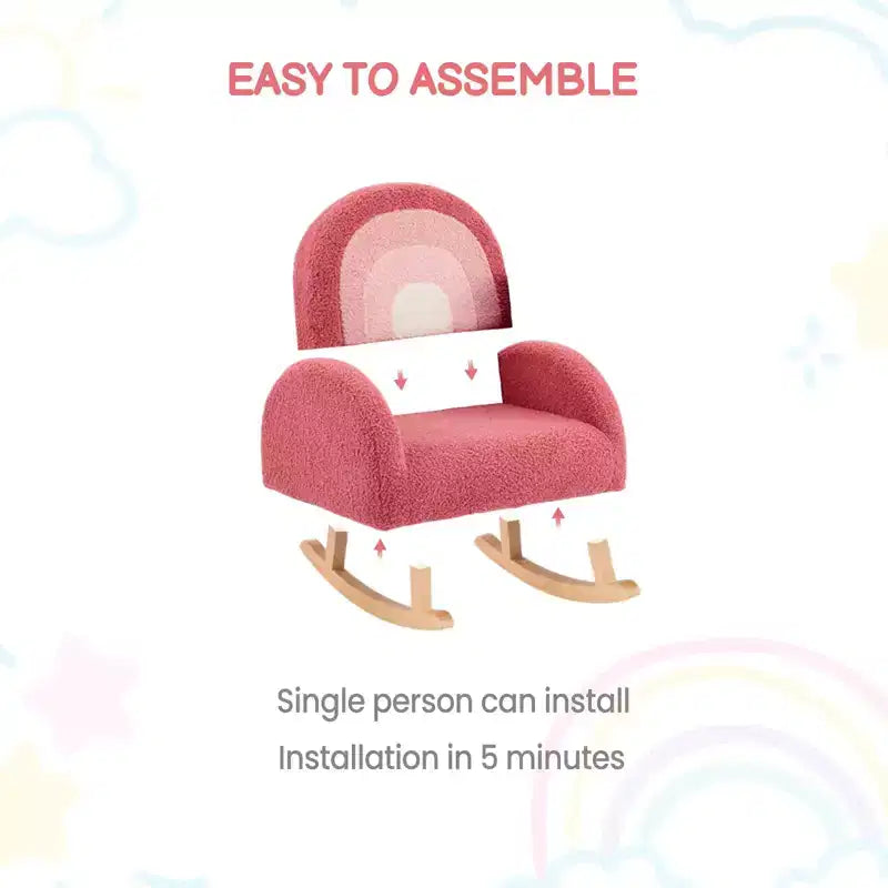 Poltrona e sedia a dondolo per bambini JOYMOR, in tessuto confortevole teddy fleece sfumato, struttura in legno, divanetto per la lettura