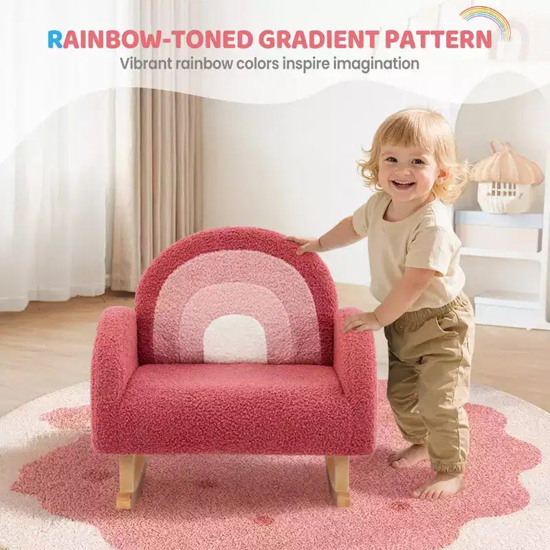 Poltrona e sedia a dondolo per bambini JOYMOR, in tessuto confortevole teddy fleece sfumato, struttura in legno, divanetto per la lettura