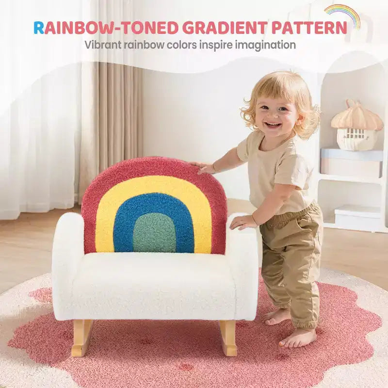 Poltrona e sedia a dondolo per bambini JOYMOR, in tessuto confortevole teddy fleece sfumato, struttura in legno, divanetto per la lettura