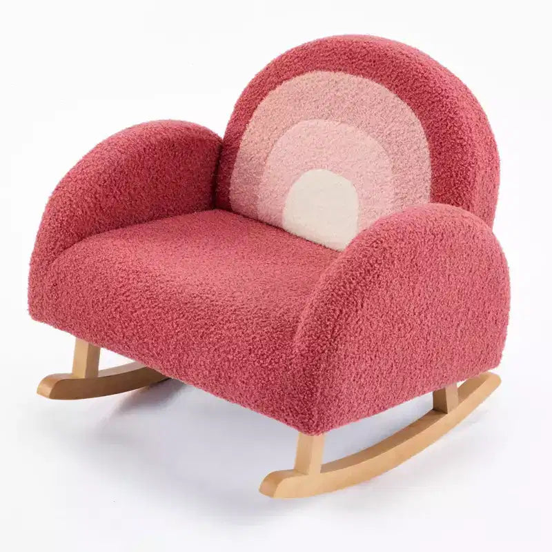 Poltrona e sedia a dondolo per bambini JOYMOR, in tessuto confortevole teddy fleece sfumato, struttura in legno, divanetto per la lettura