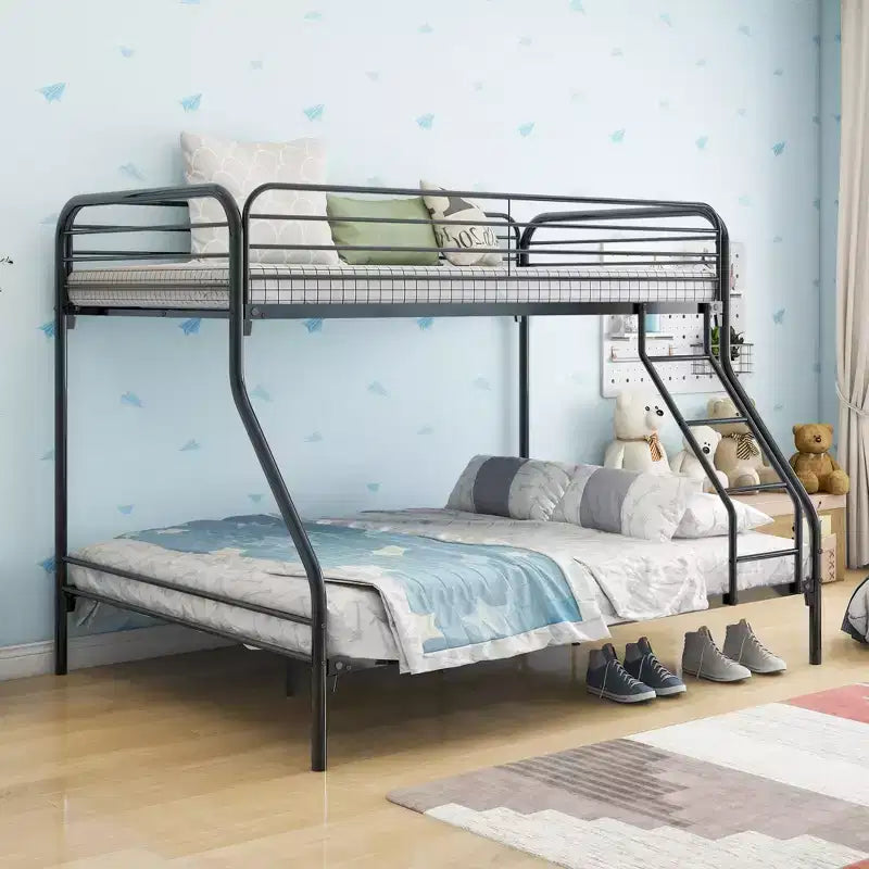 Letto a castello in metallo Bellemave, una piazza e mezza superiore, struttura resistente, scala inclinata, sponda di protezione superiore rinforzata, facile da montare, nero, salvaspazio