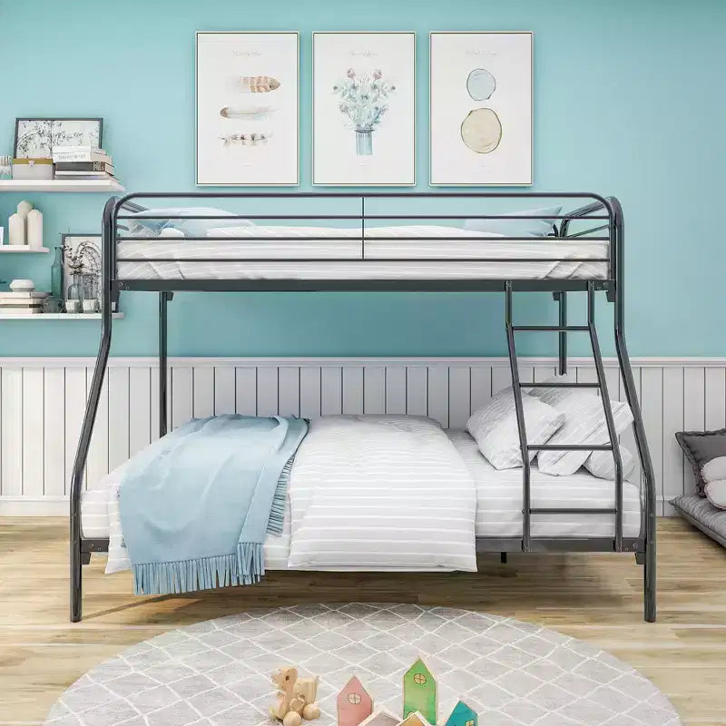 Letto a castello in metallo Bellemave, una piazza e mezza superiore, struttura resistente, scala inclinata, sponda di protezione superiore rinforzata, facile da montare, nero, salvaspazio