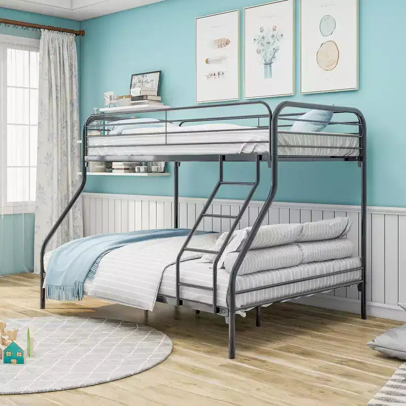 Letto a castello in metallo Bellemave, una piazza e mezza superiore, struttura resistente, scala inclinata, sponda di protezione superiore rinforzata, facile da montare, nero, salvaspazio