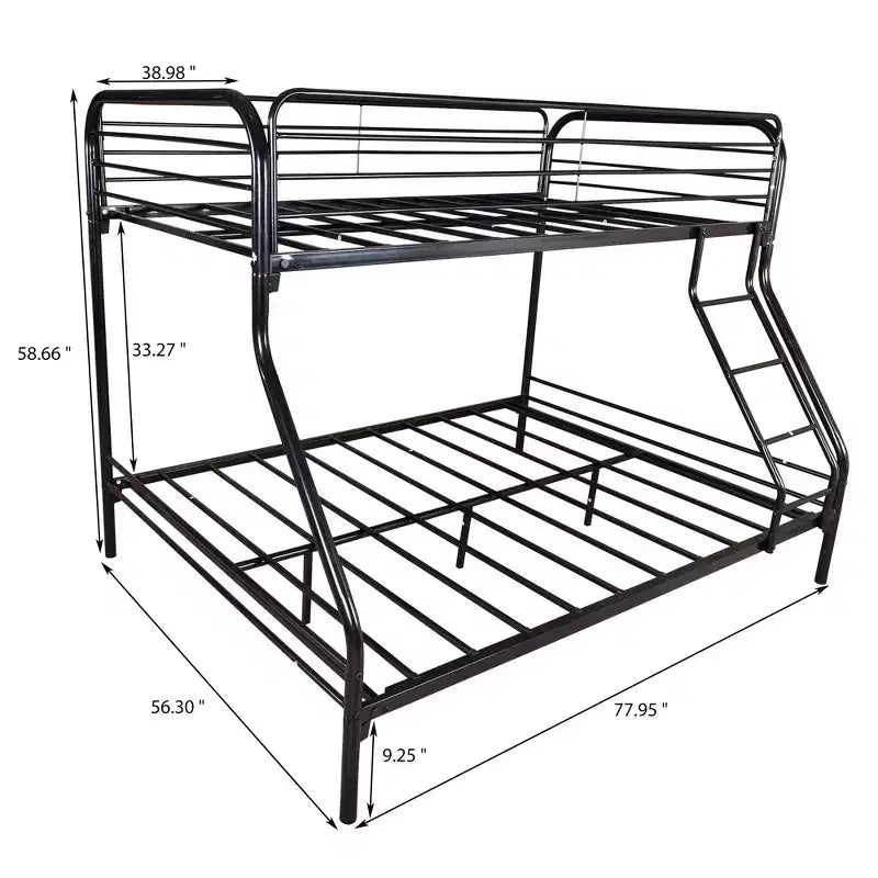Letto a castello in metallo Bellemave, una piazza e mezza superiore, struttura resistente, scala inclinata, sponda di protezione superiore rinforzata, facile da montare, nero, salvaspazio