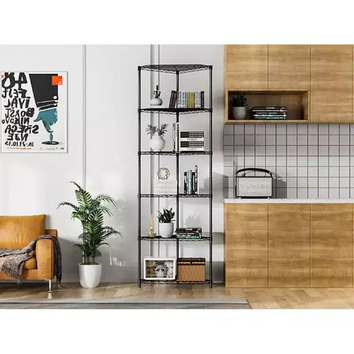 6-Tier Pentagon Corner Wire Shelf, Iron & Plastic, Adjustable Heavy Duty Freestanding Storage Rack,