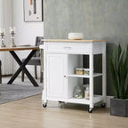 FAMYYT Isola per cucina da 32 pollici con piano in legno massiccio di gomma bianco, cassetto estraibile, ripiani regolabili e ruote bloccabili