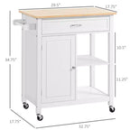 FAMYYT Isola per cucina da 32 pollici con piano in legno massiccio di gomma bianco, cassetto estraibile, ripiani regolabili e ruote bloccabili