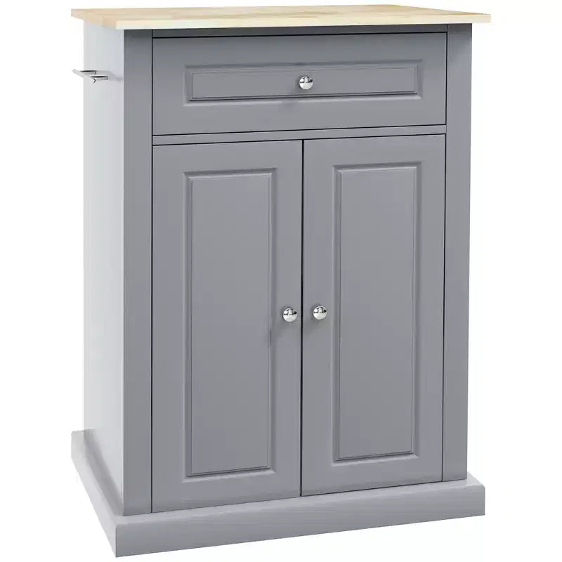 FAMYYT Carrello da Cucina Isola con piano in Legno Massello Grigio da 45,7 cm, Armadietto a 2 ante e Cassetti