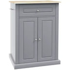 FAMYYT Carrello da Cucina Isola con piano in Legno Massello Grigio da 45,7 cm, Armadietto a 2 ante e Cassetti