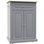 FAMYYT Carrello da Cucina Isola con piano in Legno Massello Grigio da 45,7 cm, Armadietto a 2 ante e Cassetti