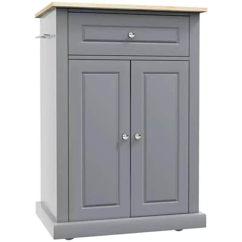 FAMYYT Carrello da Cucina Isola con piano in Legno Massello Grigio da 45,7 cm, Armadietto a 2 ante e Cassetti