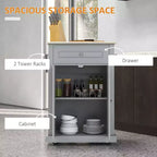 FAMYYT Carrello da Cucina Isola con piano in Legno Massello Grigio da 45,7 cm, Armadietto a 2 ante e Cassetti