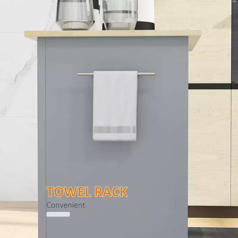 FAMYYT Carrello da Cucina Isola con piano in Legno Massello Grigio da 45,7 cm, Armadietto a 2 ante e Cassetti