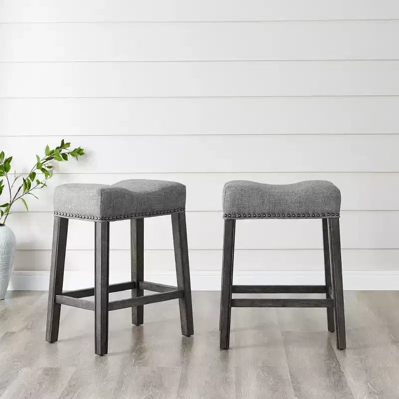 GDFStudio Nolan Upholstered Counter Height Stool with Saddle Seat (Set of 2)