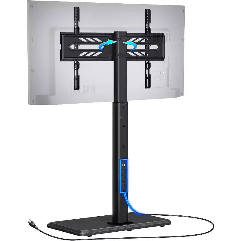Greenstell TV Stand with Power Outlet, Universal Floor TV Stand for 32-75 inch TVs, Height Adjustable, Swivel Tall TV Mount Stand with Wood Base