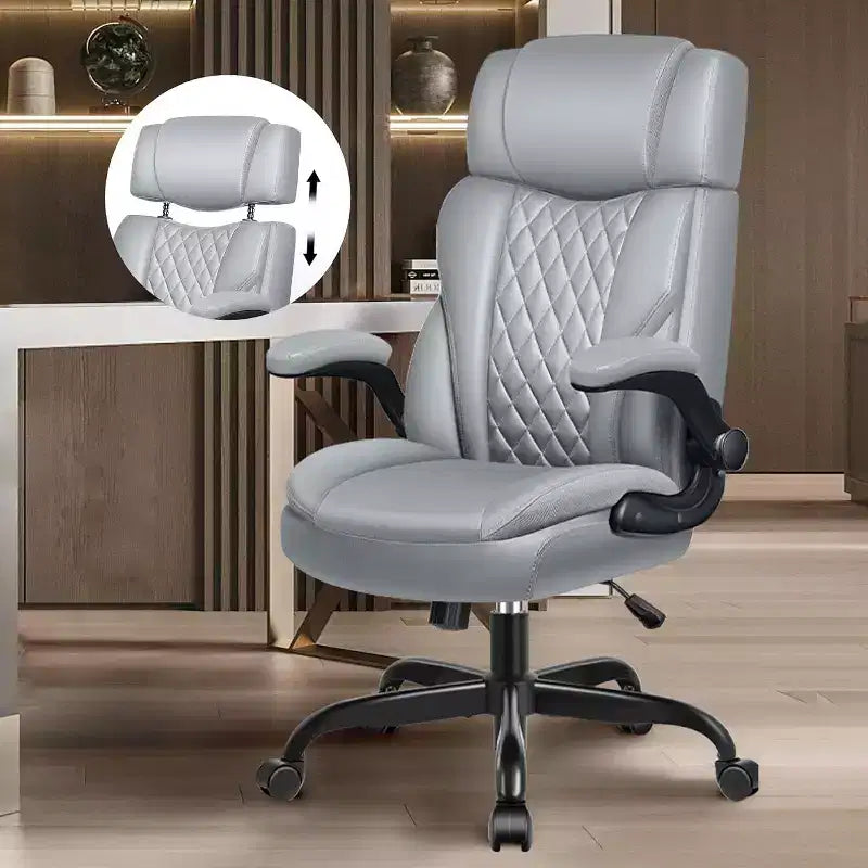 Sedia da ufficio ergonomica con poggiatesta, supporto lombare e cuscino del sedile regolabili, sedia da scrivania in pelle con funzione reclinabile per l'home office