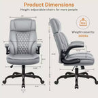 Sedia da ufficio ergonomica con poggiatesta, supporto lombare e cuscino del sedile regolabili, sedia da scrivania in pelle con funzione reclinabile per l'home office