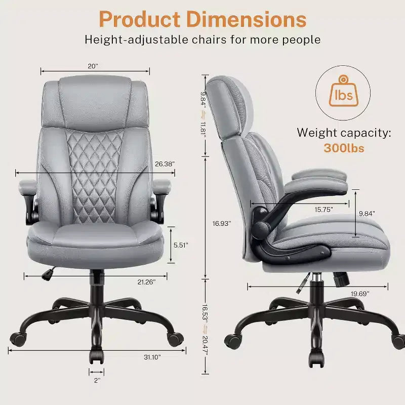 Sedia da ufficio ergonomica con poggiatesta, supporto lombare e cuscino del sedile regolabili, sedia da scrivania in pelle con funzione reclinabile per l'home office