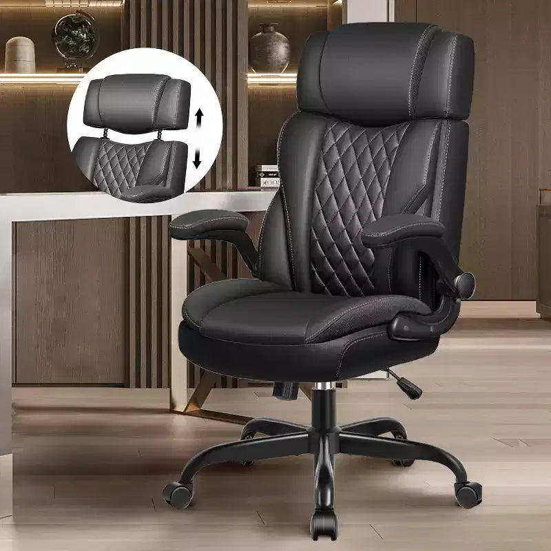 Sedia da ufficio ergonomica con poggiatesta, supporto lombare e cuscino del sedile regolabili, sedia da scrivania in pelle con funzione reclinabile per l'home office