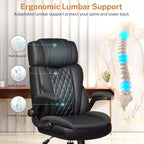 Sedia da ufficio ergonomica con poggiatesta, supporto lombare e cuscino del sedile regolabili, sedia da scrivania in pelle con funzione reclinabile per l'home office