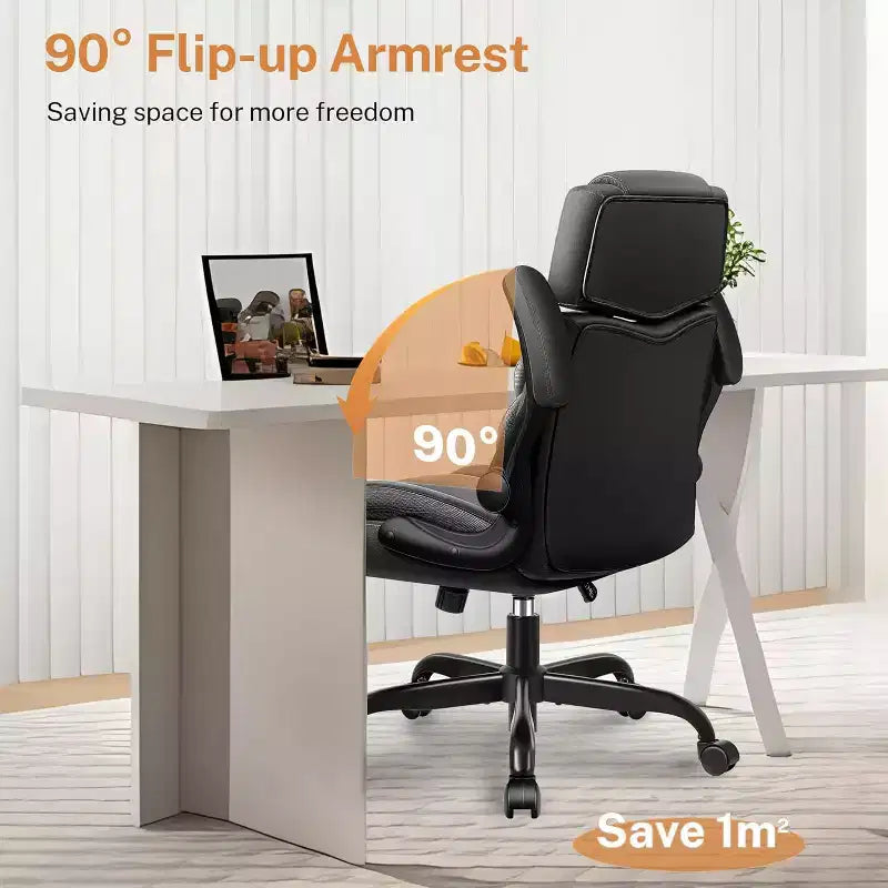 Sedia da ufficio ergonomica con poggiatesta, supporto lombare e cuscino del sedile regolabili, sedia da scrivania in pelle con funzione reclinabile per l'home office
