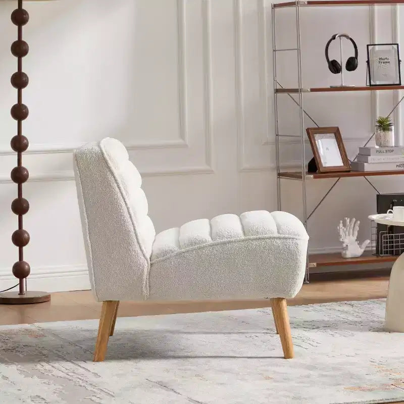 Poltrona moderna senza braccioli con gambe in legno di gomma, sedia slipper rivestita in ciniglia per soggiorno, camera da letto o angolo lettura-Panipeachy
